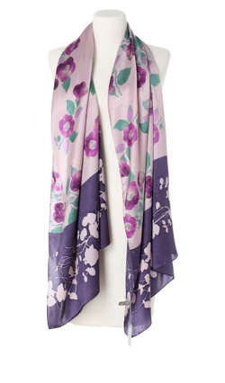 Włoski Jedwabny duży Szal do sukienki Marina D'Este 70x180cm włoski jedwab silk seta Kwiaty różowy