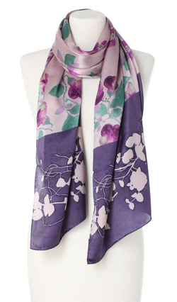 Włoski Jedwabny duży Szal do sukienki Marina D'Este 70x180cm włoski jedwab silk seta Kwiaty różowy