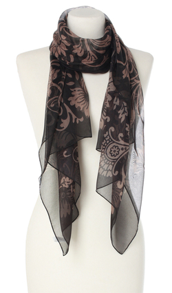 Włoski duży lekki szal szalik czarny 70x180cm do sukienki jak mgiełka wzorzysty na elegancki prezent