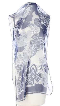 Włoski jedwabny szalik szyfonowy jak mgiełka granatowy Marina D'Este 45x160cm kwiaty