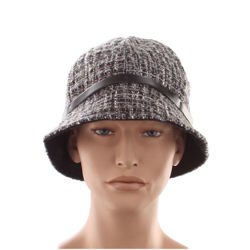 Włoski kapelusz tweed wełniana czapka z rozcięciem z tyłu szary popielaty