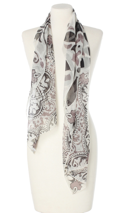 Włoski lekki szal szalik biało czarny 45x160cm do koszuli i sukienki jak mgiełka wzorzysty
