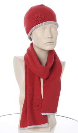 czerwony komplet zimowy damski czapka i szalik wełniany z angorą
