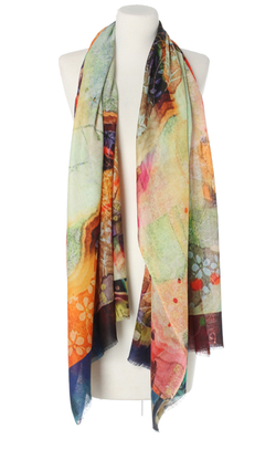 zwiewny szal szalik duża chusta kolorowa Laura Verdiani 70x180cm lekka wełna z jedwabiem do sukienki