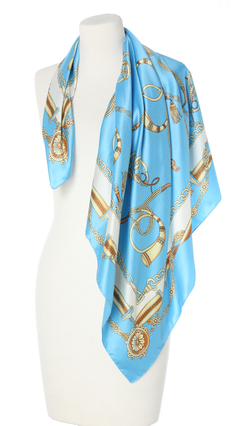 Turkusowa chusta włoska apaszka elegancka na piękny prezent Ornament 90x90cm Made in Italy